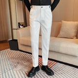 FOESCE Men Suit Pants British Style Formal Dress Pants 2025 Autumn Winter New Business Casual Straight Slim Fit Trousers Men Clothing