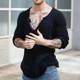 Men V Neck Streetwear Solid Basic Top Casual Loose Male Spring and Autumn Pullovers Simplicity Slim Fit Long Sleeve Thin Sweater