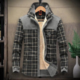 FOESCE Men Winter Shirts Jackets Hooded Lapel Long Sleeve Plaid Pockets Single Breasted Coat Thickened Fleece Lining Cotton Outerwear