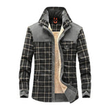 FOESCE Men Winter Shirts Jackets Hooded Lapel Long Sleeve Plaid Pockets Single Breasted Coat Thickened Fleece Lining Cotton Outerwear