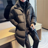 Men Winter Sweater Splicing Long Parkas Jacket Fashion Solid Color Puffer Coats High Quality Men Outdoor Windproof Warm Coat