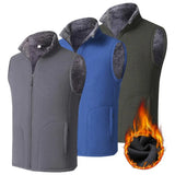 FOESCE Men Winter Vest Sleeveless Stand Collar Solid Color Fleece Thick Keep Warm Plus Size Neck Winter Waistcoat for Daily