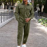 Men's Fashion Suit Autumn Winter Suede Casual Cargo Jacket Pants 2-piece Set  Multi-pocket Design