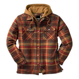 FOESCE Men's Full Zip Hooded Shirt Jacket Thick Plaid Long-Sleeved Loose Jacket Winter Outfit