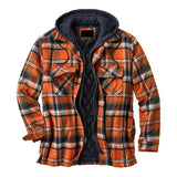 FOESCE Men's Full Zip Hooded Shirt Jacket Thick Plaid Long-Sleeved Loose Jacket Winter Outfit