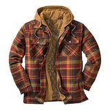 FOESCE Men's Full Zip Hooded Shirt Jacket Thick Plaid Long-Sleeved Loose Jacket Winter Outfit