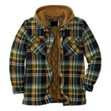 FOESCE Men's Full Zip Hooded Shirt Jacket Thick Plaid Long-Sleeved Loose Jacket Winter Outfit