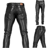 FOESCE Men's Goth Steampunk Pu Leather Pant Black Motorcycle Rock Roll Slim Legging Pants Plus Size