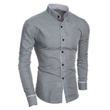 FOESCE Men's Spring New Solid Color Simple Casual Korean Version Slim Fit Long Sleeve Shirt