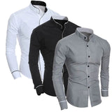 FOESCE Men's Spring New Solid Color Simple Casual Korean Version Slim Fit Long Sleeve Shirt