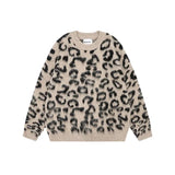 FOESCE Mohair Sweaters Men Fleece Leopard Korean Thicken Warm Knitting Winter Loose Casual Long Sleeve Pullovers Streetwear