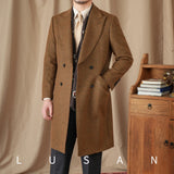 FOESCE Mr. Lu San British business retro plaid double-breasted long coat 80% wool Italian trendy men