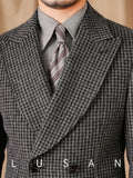 FOESCE Mr. Lu San British business retro plaid double-breasted long coat 80% wool Italian trendy men