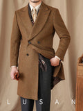 FOESCE Mr. Lu San British business retro plaid double-breasted long coat 80% wool Italian trendy men