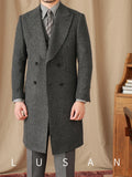 FOESCE Mr. Lu San British business retro plaid double-breasted long coat 80% wool Italian trendy men