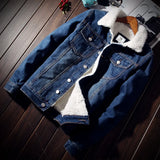 FOESCE New 2024 Men's Warm Denim Jackets Winter Thick Fleece Jeans Jacket Male Lapel Button Casual Slim Outwear Windbreaker Cowboy Coat