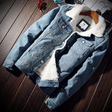 FOESCE New 2024 Men's Warm Denim Jackets Winter Thick Fleece Jeans Jacket Male Lapel Button Casual Slim Outwear Windbreaker Cowboy Coat