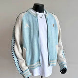 FOESCE New Fashion Trend Design Knitted Wool Color-blocked Zipper Jacket Men's Winter Simple Casual Warm Couple Sweater Cardigan