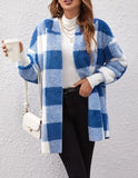 FOESCE New Fashionable Hooded Color-blocked Plaid Loose Ribbed Plush Elegant Jacket