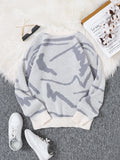 FOESCE New Popular Spring Autumn Graffiti Jacquard Pattern Pullover Sweater Casual Round Neck Contrast Color Knitted Men's Pullover