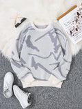 FOESCE New Popular Spring Autumn Graffiti Jacquard Pattern Pullover Sweater Casual Round Neck Contrast Color Knitted Men's Pullover