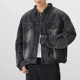 New Y2k Jackets Hip Hop Gothic Patchwork Denim Jacket Men Washed Retro Ripped Loose Winter Jacket Men Solid Color Streetwear