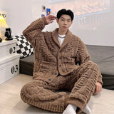 FOESCE Newest Men's Winter Thicken Warm Flannel Pajamas Sets Male Long Sleeve Plus Size Pajamas Sleepwear Homewear Casual