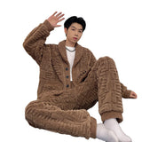 FOESCE Newest Men's Winter Thicken Warm Flannel Pajamas Sets Male Long Sleeve Plus Size Pajamas Sleepwear Homewear Casual