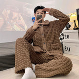 FOESCE Newest Men's Winter Thicken Warm Flannel Pajamas Sets Male Long Sleeve Plus Size Pajamas Sleepwear Homewear Casual