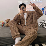 FOESCE Newest Men's Winter Thicken Warm Flannel Pajamas Sets Male Long Sleeve Plus Size Pajamas Sleepwear Homewear Casual