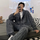 FOESCE Newest Men's Winter Thicken Warm Flannel Pajamas Sets Male Long Sleeve Plus Size Pajamas Sleepwear Homewear Casual