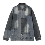 FOESCE Oversized Hip Hop Plaid Patchwork Denim Jackets Men Harakuju Streetwear Loose Outwear Jeans Coats