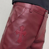 FOESCE PU Leather Pants Men Streetwear Fashion Hip Hop Punk Gothic Vibe Casual Faux Leather Pant Man Boyfriend Motorcycle Trousers