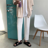 FOESCE Pleated Straight Pants Men Oversized Casual Pants Men Japanese Streetwear Loose Ice Silk Pants Mens Wide Leg Trousers S-2XL