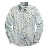 FOESCE RRL American retro washed denim shirt Ami Khaki distressed shirt slim fit versatile jacket for men and women