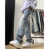 FOESCE Retro High Street Vibe Washed Jeans for Men 2025 New Loose and Slim Hiphop Straight High Waist Pants Trendy