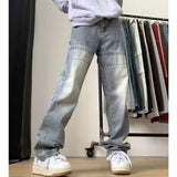 FOESCE Retro High Street Vibe Washed Jeans for Men 2025 New Loose and Slim Hiphop Straight High Waist Pants Trendy