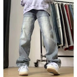 FOESCE Retro High Street Vibe Washed Jeans for Men 2025 New Loose and Slim Hiphop Straight High Waist Pants Trendy