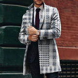 FOESCE Retro Houndstooth Print Splicing Woolen Coat Men Casual Turn-down Collar Button Jacket Autumn Winter Pocket Long Windbreaker Man