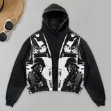 FOESCE Retro Men's Hoodie Gothic Skull Print Streetwear Fashion Stylish Soft Fabric Loose Pullover Hoodie Men Harajuku Men Clothing