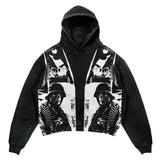 FOESCE Retro Men's Hoodie Gothic Skull Print Streetwear Fashion Stylish Soft Fabric Loose Pullover Hoodie Men Harajuku Men Clothing