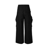 FOESCE Ro Style Wide Leg Drawstring Black Cargo Pants Unisex Straight Baggy Casual Overalls Men's Streetwear Loose Oversized Trousers