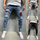 New Mens Slim Fit Ripped Trousers New Painted Jeans for Men