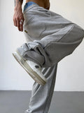 Foesce Hip Hop Grey Sweatpants Sports Pants Button Jean Elastic Waist Pants Loose Trousers Y2K Casual Sportwear Pants Joggers