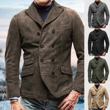 Fashion Double Breasted Mens Jacket Blazers Outfits 2024 Spring Vintage Turn-down Collar Solid Color Men Coats Casual Outerwear