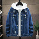 Denim Jacket Hooded Men Fashion Motorcycle Jeans Jackets Mens Causal Cotton Casual Black Blue Denim Jacket Man Outerwear Coat