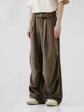 Pleated Brushed Pants Men Hip Hop Korean Wide Leg Trousers Male High Waist Oversize Casual Streetwear Vintage Autumn