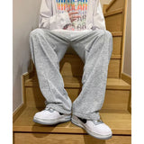 Spring New Men's Baggy Sweatpants Korean Fashion Streetwear Light Grey Straight Wide Leg Pants Casual Trousers Male