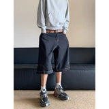 American style new retro waistband inverted design men denim shorts ins Gothic loose casual straight leg pants sweatpants