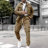 Streetwear Spring Two Piece Corduroy Suit Mens Casual Long Sleeve Cargo Jacket&Pants Set For Men Fashion Tracksuit Men Clothing